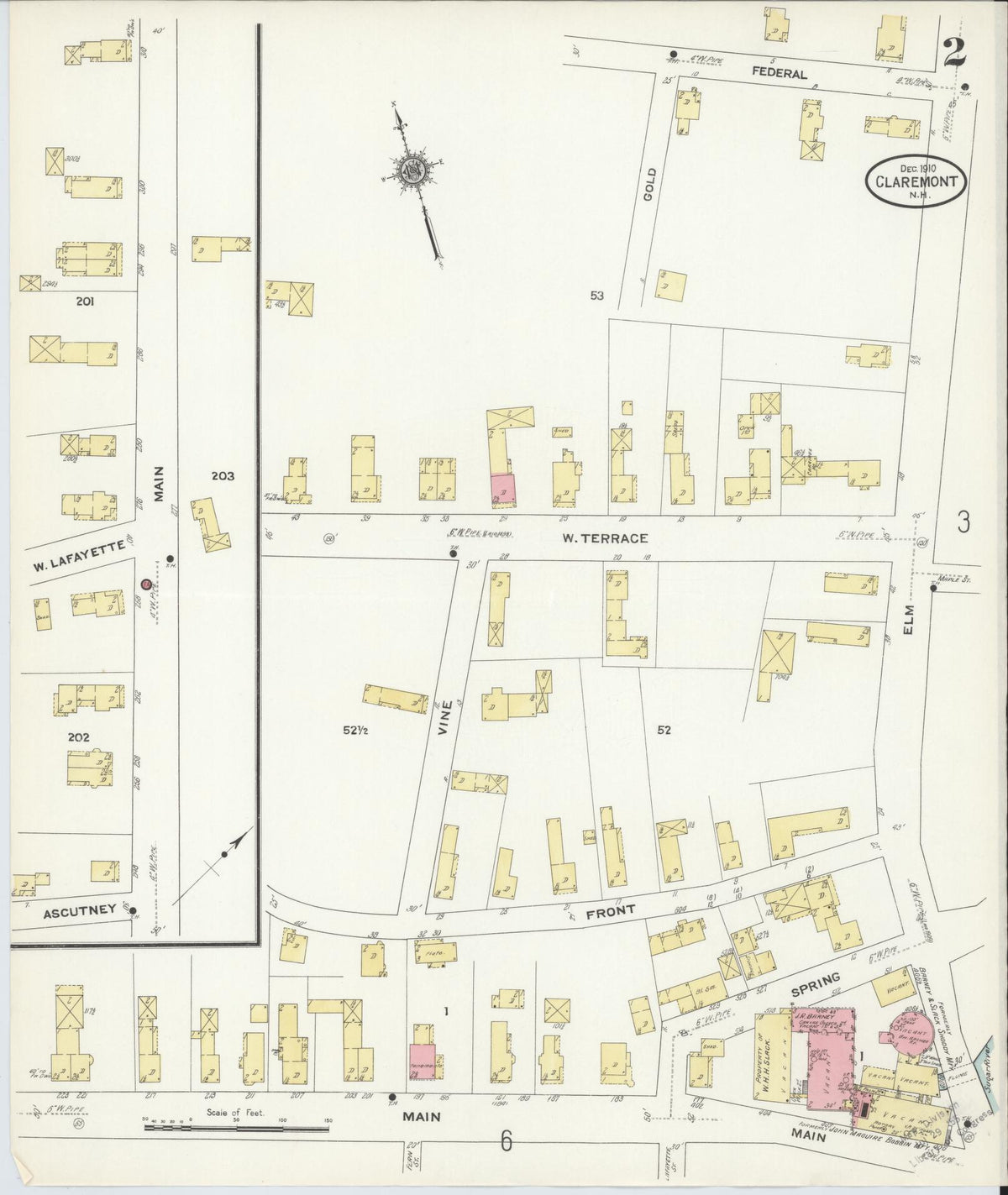 Sanborn Fire Insurance Map from Claremont, Sullivan County, New Hampshire (1910), Sheet #0002 - Historic Sanborn Fire Insurance Map Print, vintage old map wall art, antique decor, genealogy gift, New Hampshire New Hampshire map