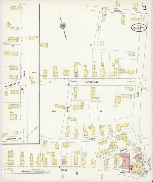 Sanborn Fire Insurance Map from Claremont, Sullivan County, New Hampshire (1910), Sheet #0002 - Historic Sanborn Fire Insurance Map Print, vintage old map wall art, antique decor, genealogy gift, New Hampshire New Hampshire map