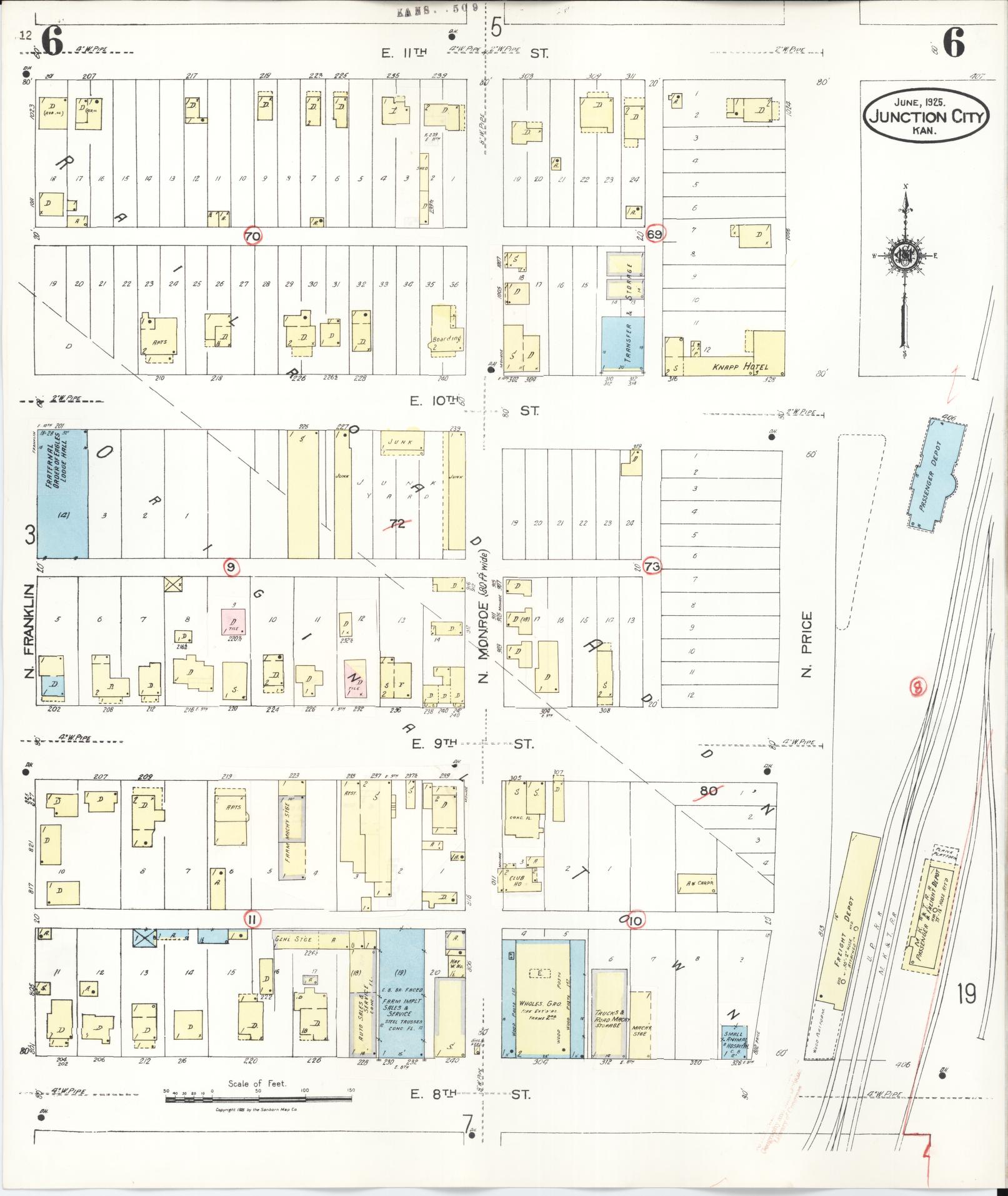 Sanborn Fire Insurance Map from Junction City, Geary County, Kansas (1947), Sheet #0006 - Historic Sanborn Fire Insurance Map Print, vintage old map wall art, antique decor, genealogy gift, Kansas Kansas map