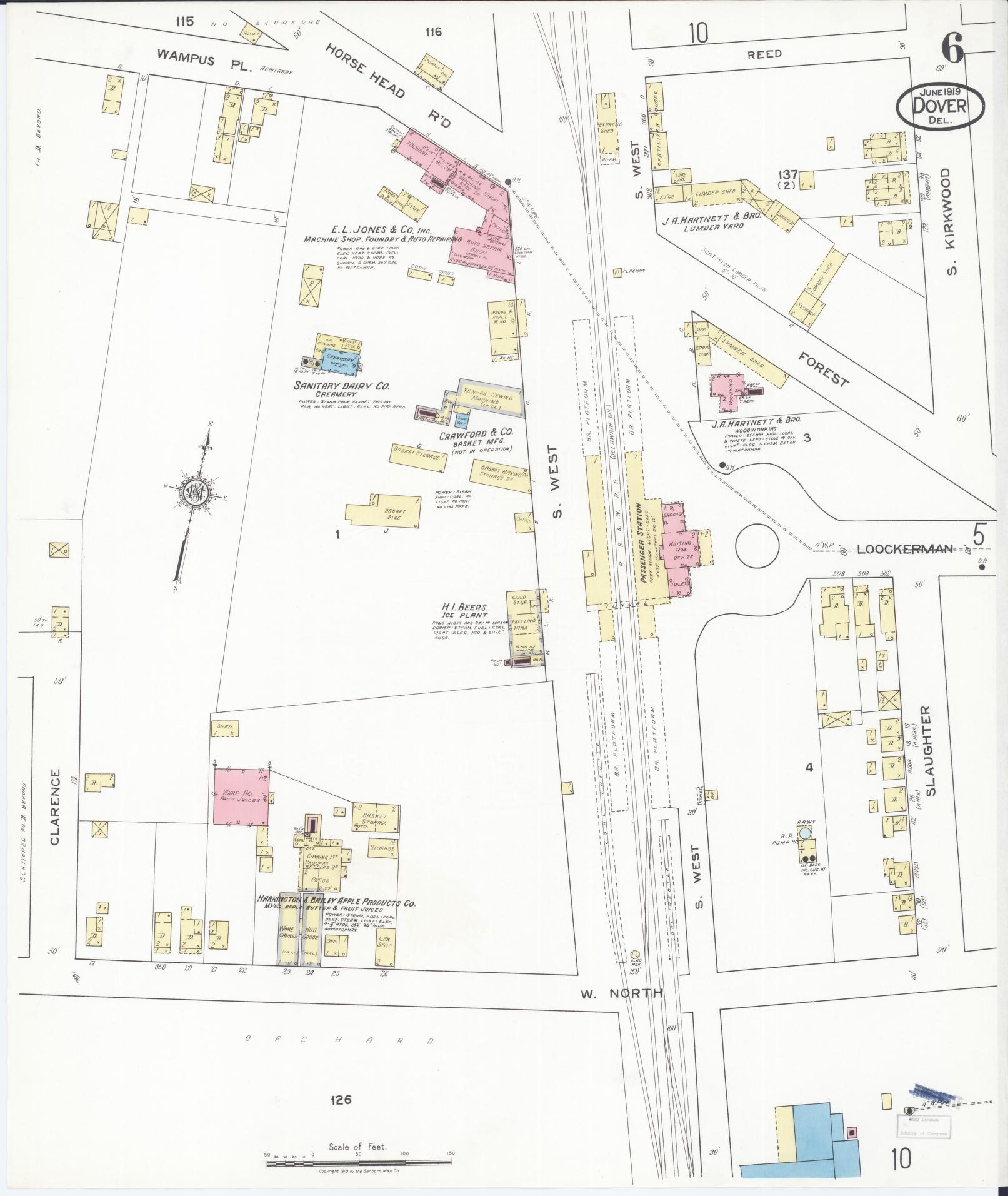 Sanborn Fire Insurance Map from Dover, Kent County, Delaware (1919), Sheet #0006 - Complete Map Set gallery image, historic Sanborn map, vintage wall art, Delaware Delaware