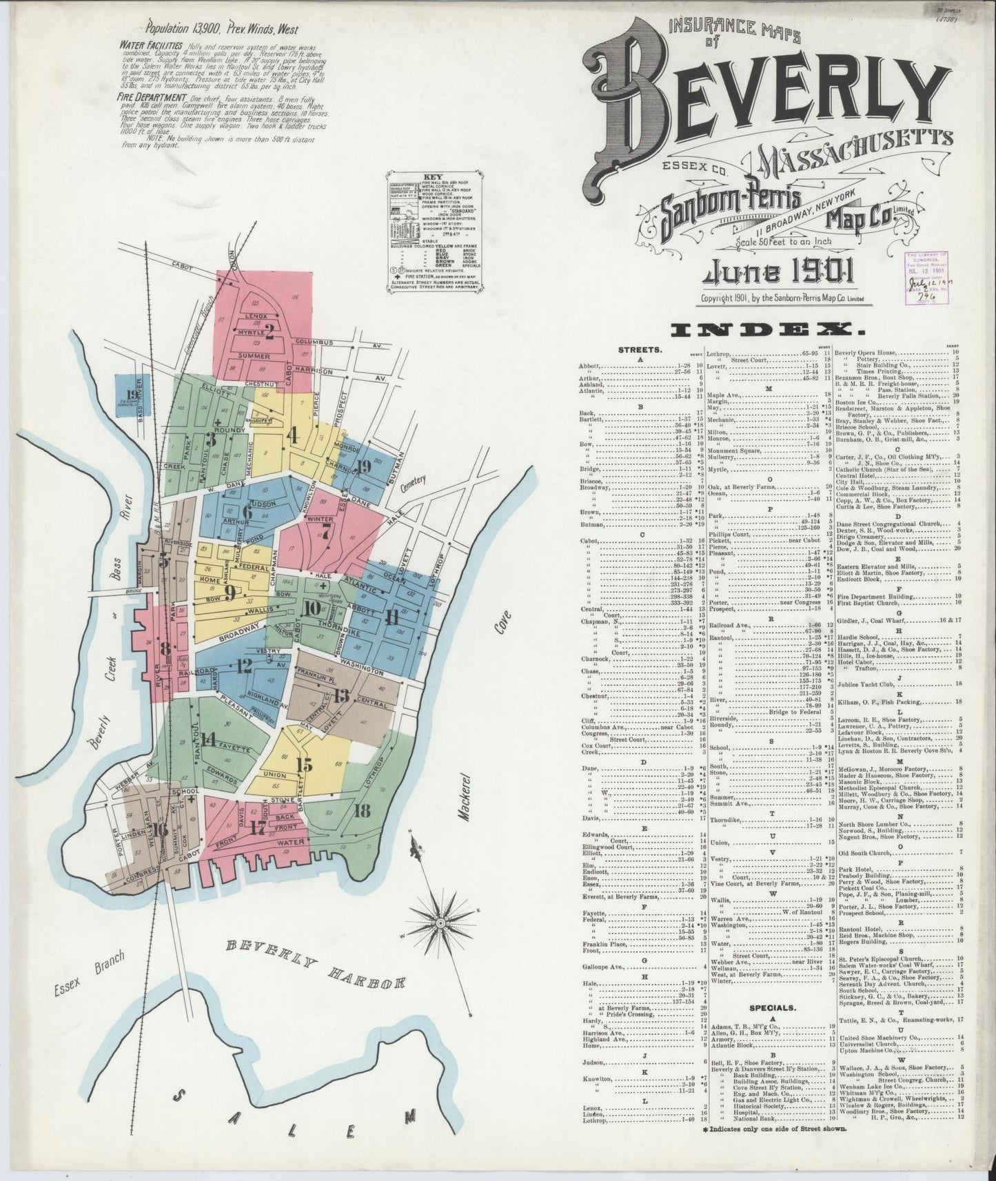 Sanborn Fire Insurance Map from Beverly, Essex County, Massachusetts (1901), Sheet #0001 - Complete Map Set gallery image, historic Sanborn map, vintage wall art, Massachusetts Massachusetts
