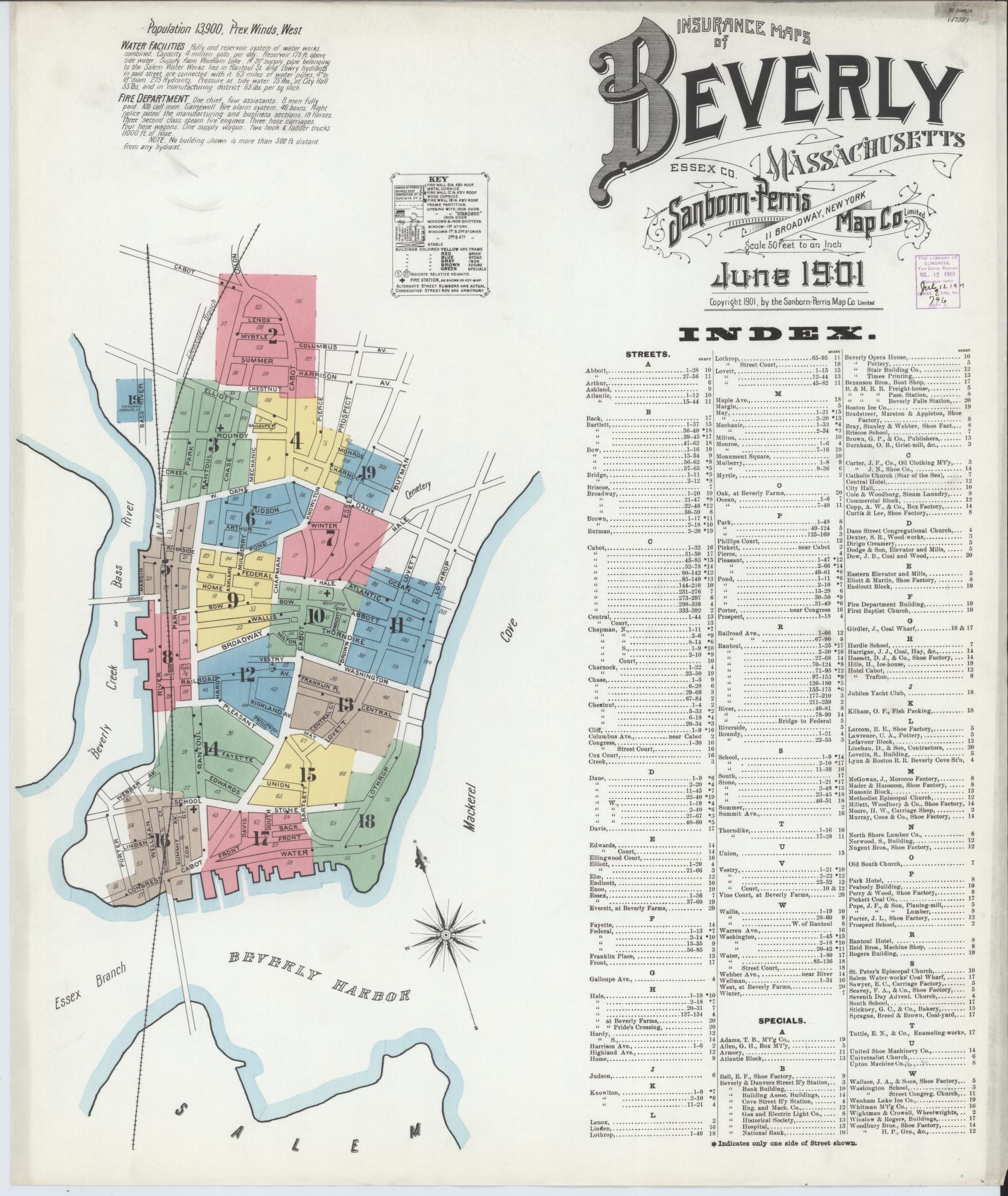 Sanborn Fire Insurance Map from Beverly, Essex County, Massachusetts (1901), Sheet #0001 - Complete Map Set gallery image, historic Sanborn map, vintage wall art, Massachusetts Massachusetts