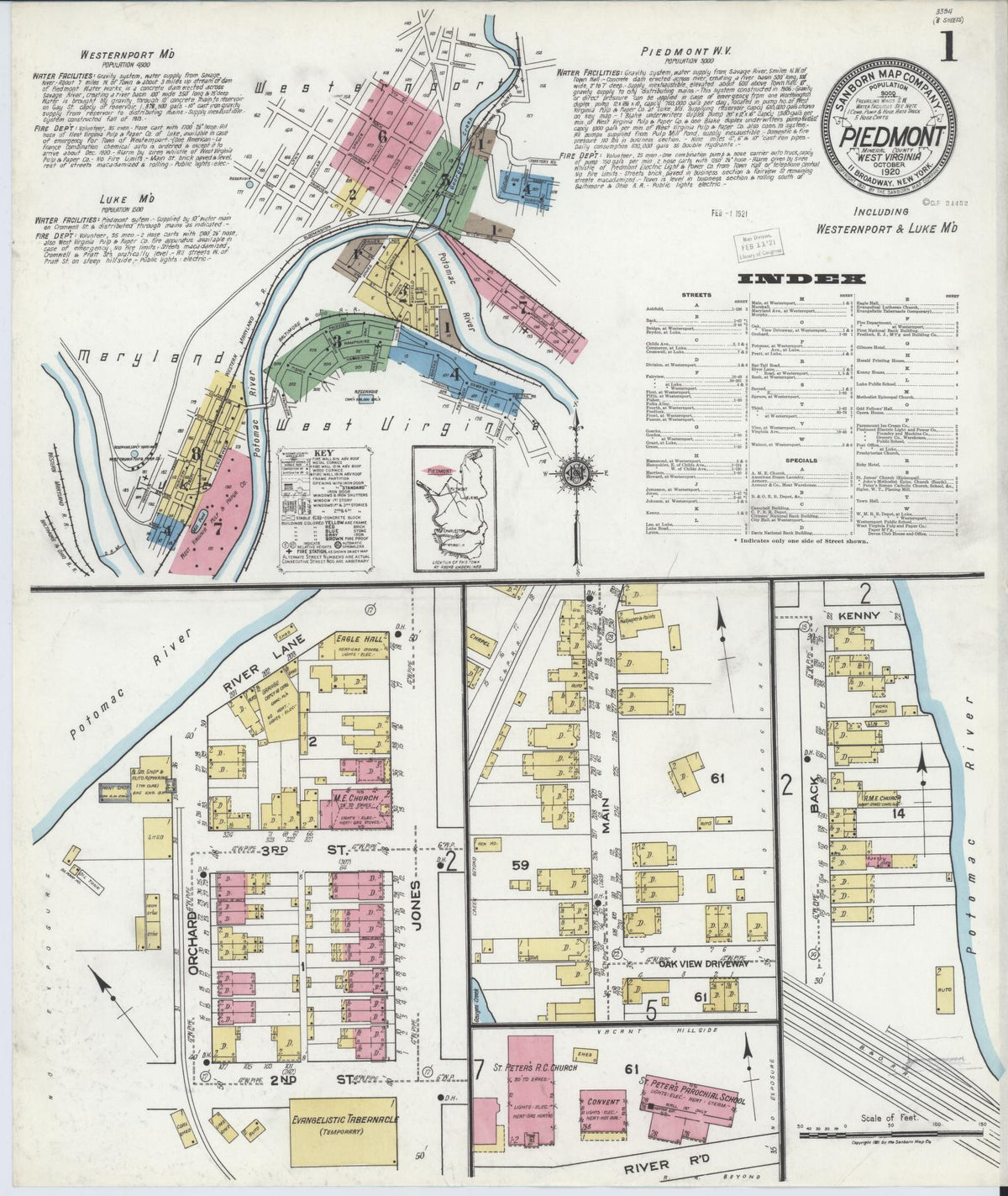Sanborn Fire Insurance Map from Piedmont, Mineral County, West Virginia (1920), Sheet #0001 - Complete Map Set gallery image, historic Sanborn map, vintage wall art, West Virginia West Virginia