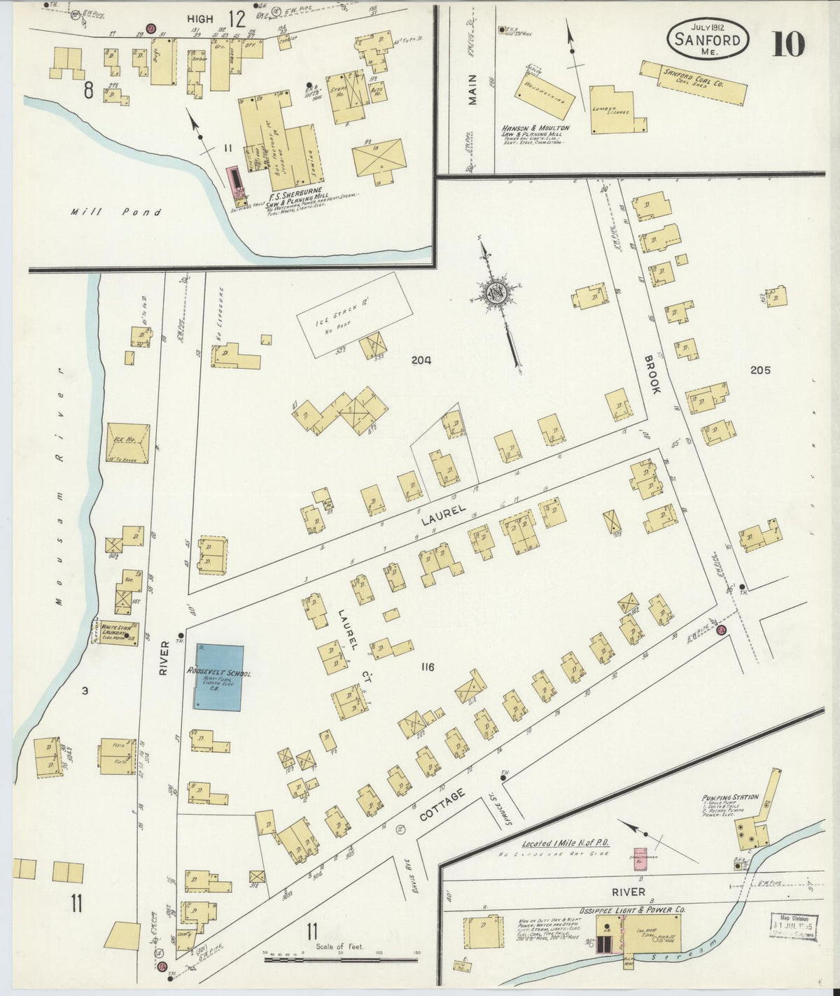 Sanborn Fire Insurance Map from Sanford, York County, Maine (1912), Sheet #0010 - Complete Map Set gallery image, historic Sanborn map, vintage wall art, Maine Maine