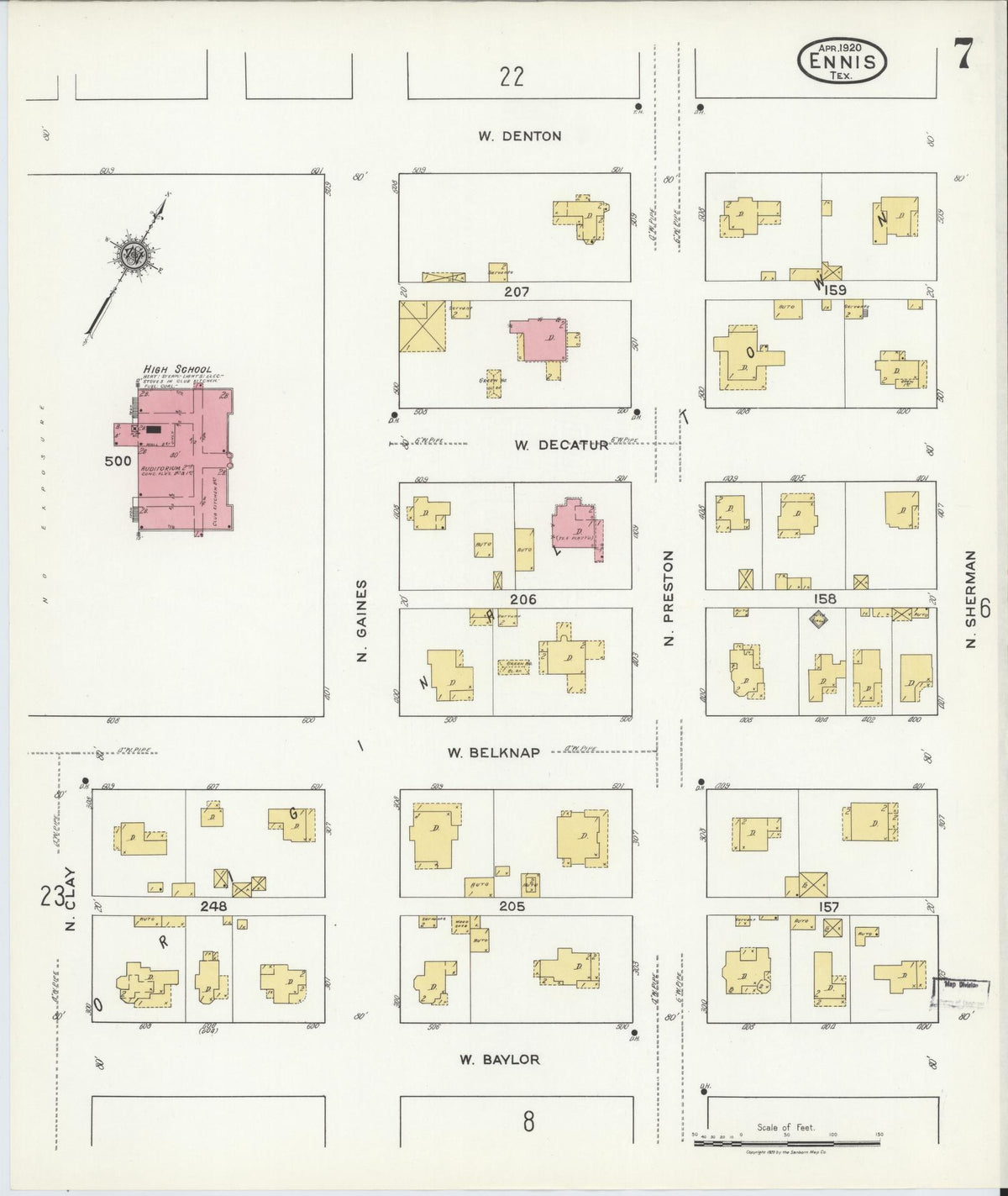 Sanborn Fire Insurance Map from Ennis, Ellis County, Texas (1920), Sheet #0007 - Complete Map Set gallery image, historic Sanborn map, vintage wall art, Texas Texas