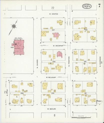 Sanborn Fire Insurance Map from Ennis, Ellis County, Texas (1920), Sheet #0007 - Complete Map Set gallery image, historic Sanborn map, vintage wall art, Texas Texas