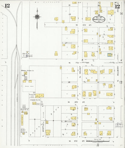 Sanborn Fire Insurance Map from Maryville, Nodaway County, Missouri (1925), Sheet #0012 - Historic Sanborn Fire Insurance Map Print, vintage old map wall art, antique decor, genealogy gift, Missouri Missouri map