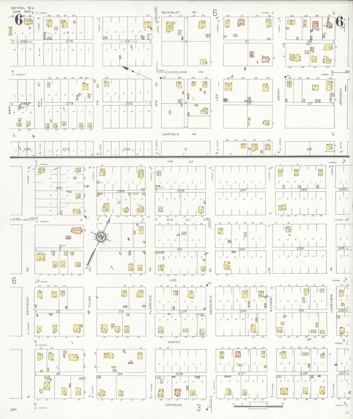Sanborn Fire Insurance Map from Rotan, Fisher County, Texas (1933), Sheet #0006 - Complete Map Set gallery image, historic Sanborn map, vintage wall art, Texas Texas