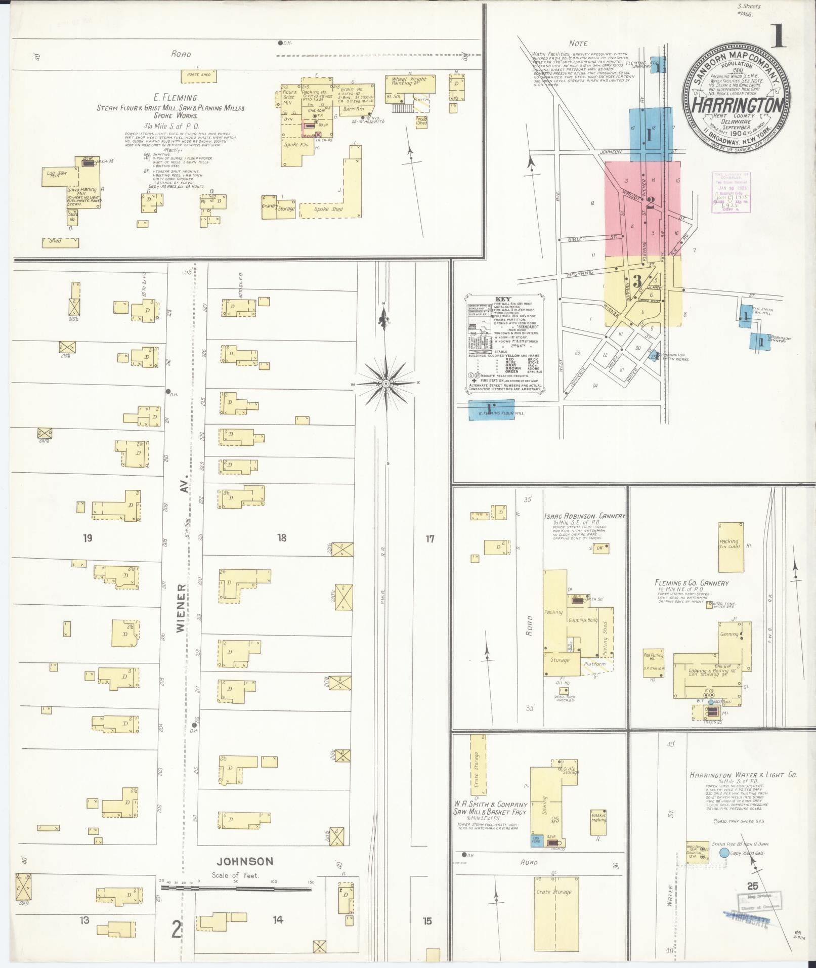 Sanborn Fire Insurance Map from Harrington, Kent County, Delaware (1904), Sheet #0001 - Historic Sanborn Fire Insurance Map Print, vintage old map wall art, antique decor, genealogy gift, Delaware Delaware map