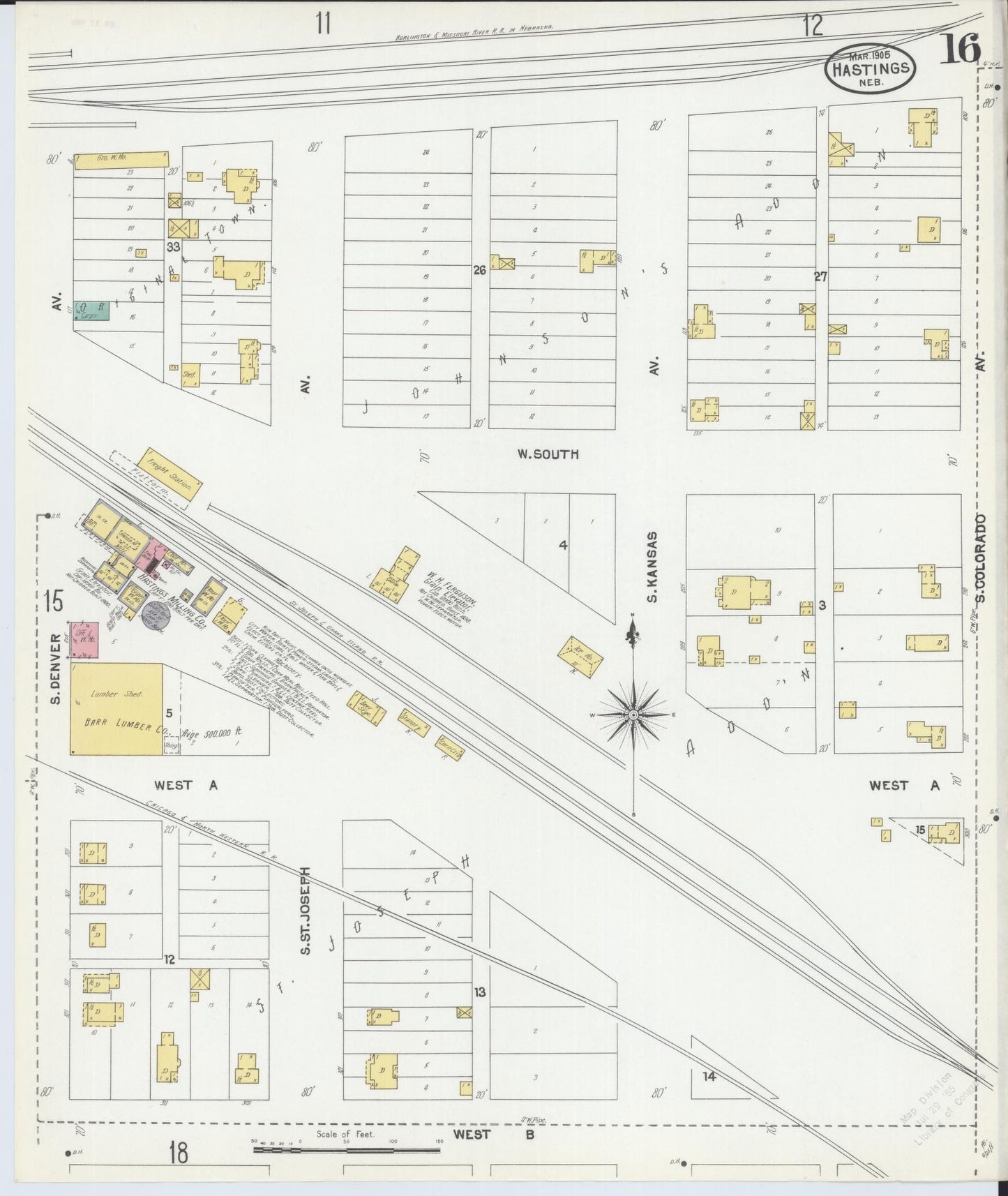 Sanborn Fire Insurance Map from Hastings, Adams County, Nebraska (1905), Sheet #0016 - Complete Map Set gallery image, historic Sanborn map, vintage wall art, Nebraska Nebraska