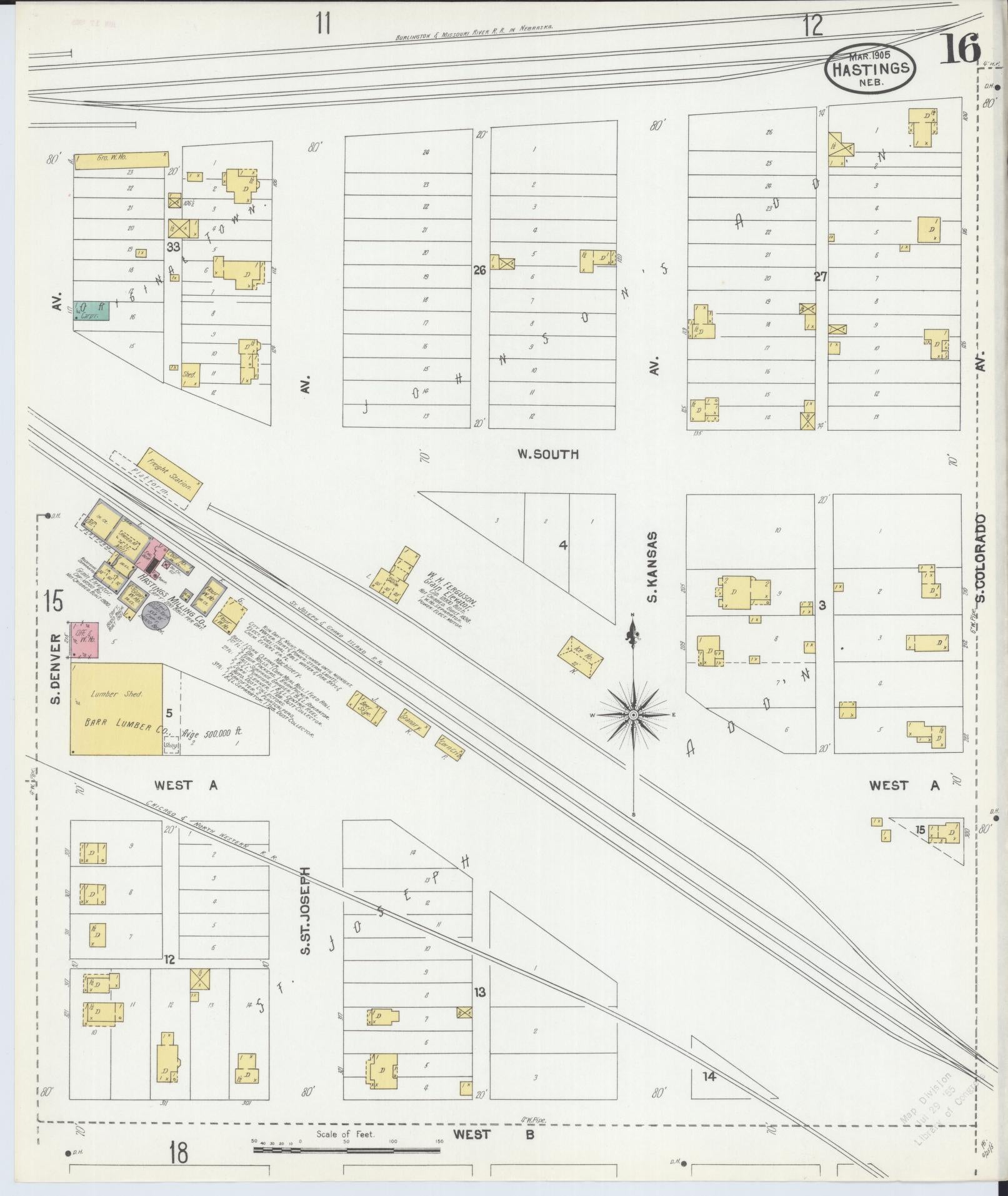 Sanborn Fire Insurance Map from Hastings, Adams County, Nebraska (1905), Sheet #0016 - Complete Map Set gallery image, historic Sanborn map, vintage wall art, Nebraska Nebraska
