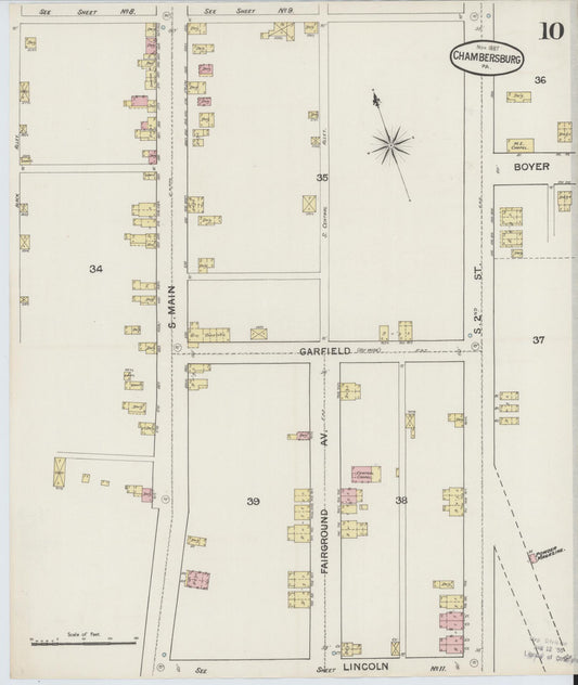 Sanborn Fire Insurance Map from Chambersburg, Franklin County, Pennsylvania (1887), Sheet #0010 - Historic Sanborn Fire Insurance Map Print, vintage old map wall art, antique decor, genealogy gift, Pennsylvania Pennsylvania map