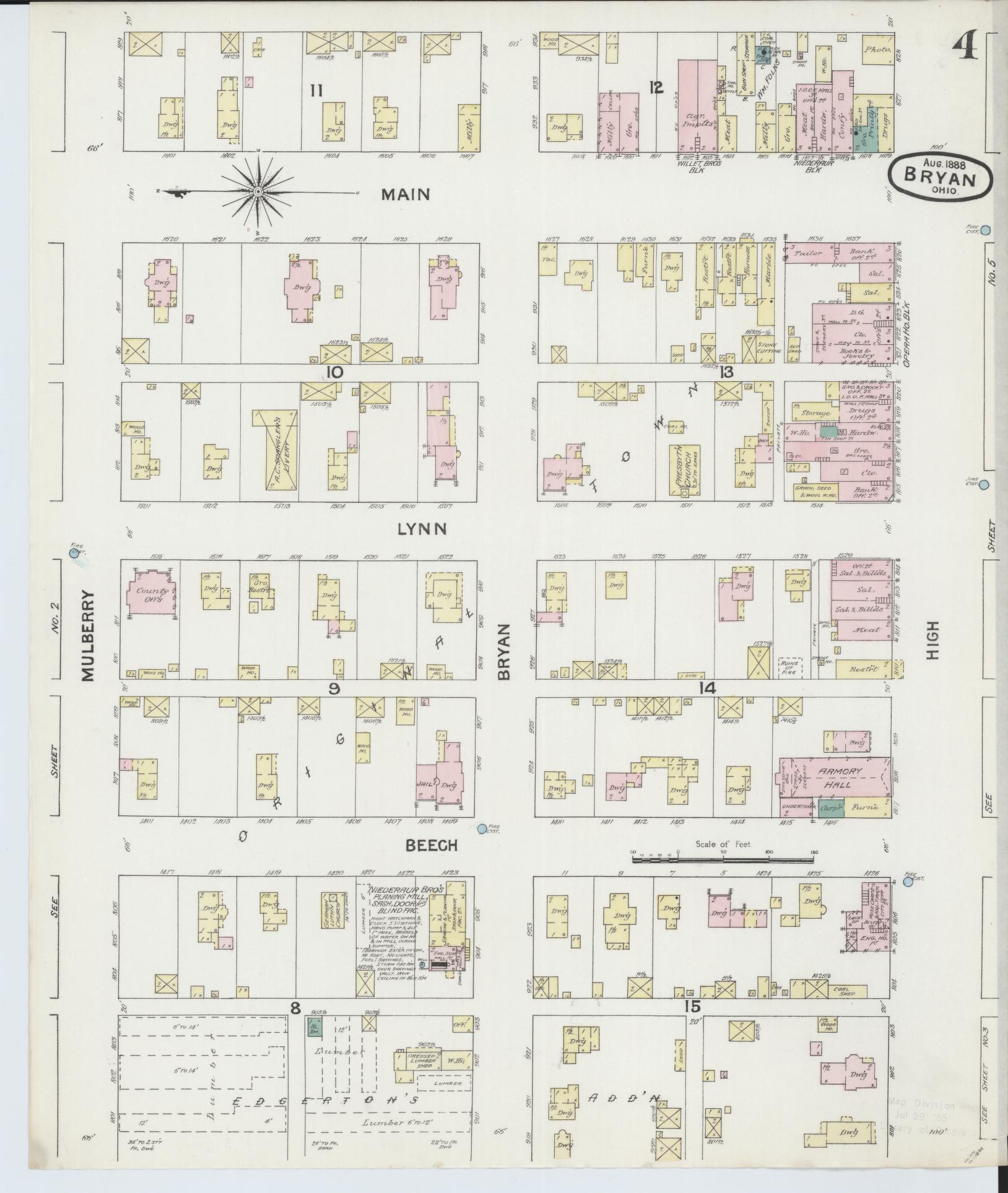 Sanborn Fire Insurance Map from Bryan, Williams County, Ohio (1888), Sheet #0004 - Complete Map Set gallery image, historic Sanborn map, vintage wall art, Ohio Ohio