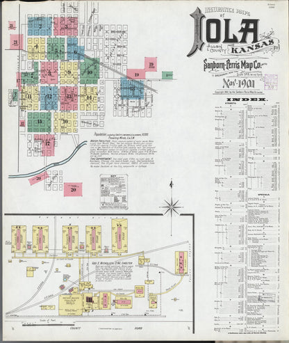 Sanborn Fire Insurance Map from Iola, Allen County, Kansas (1901), Sheet #0001 - Complete Map Set gallery image, historic Sanborn map, vintage wall art, Kansas Kansas
