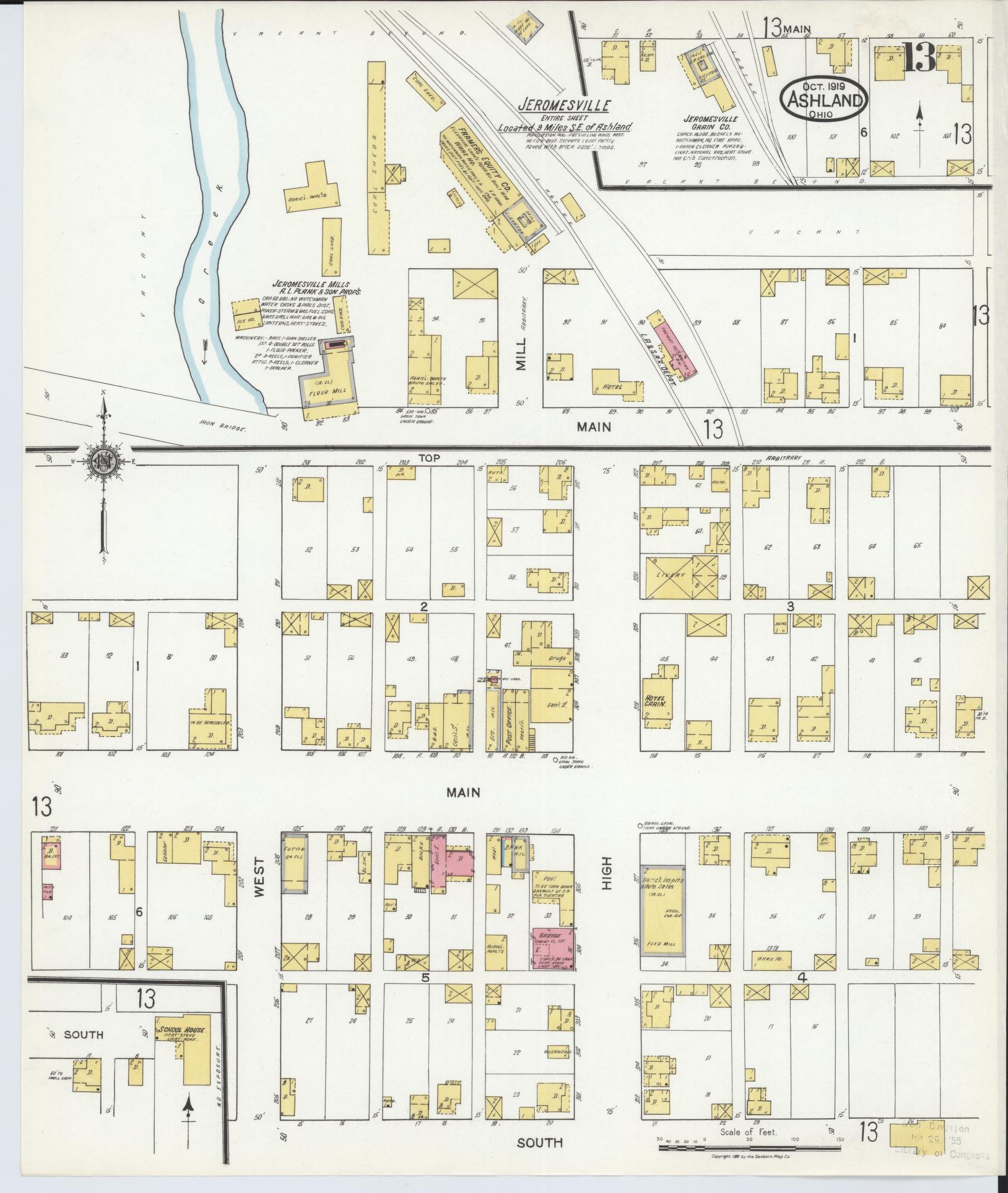 Sanborn Fire Insurance Map from Ashland, Ashland County, Ohio (1919), Sheet #0013 - Historic Sanborn Fire Insurance Map Print, vintage old map wall art, antique decor, genealogy gift, Ohio Ohio map