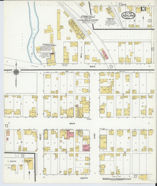 Sanborn Fire Insurance Map from Ashland, Ashland County, Ohio (1919), Sheet #0013 - Historic Sanborn Fire Insurance Map Print, vintage old map wall art, antique decor, genealogy gift, Ohio Ohio map