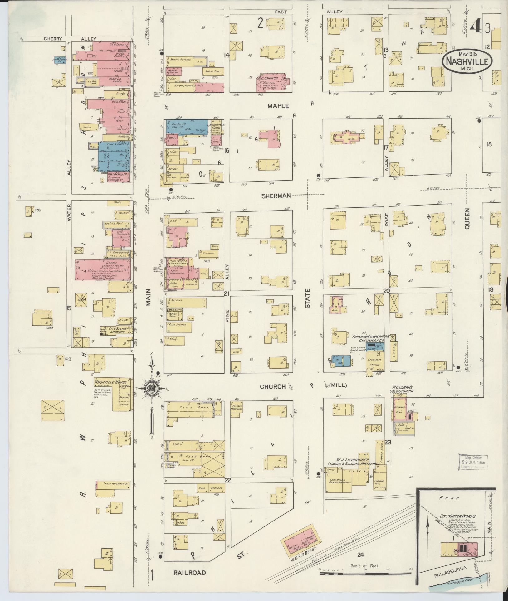 Sanborn Fire Insurance Map from Nashville, Barry County, Michigan (1916), Sheet #0004 - Complete Map Set gallery image, historic Sanborn map, vintage wall art, Michigan Michigan