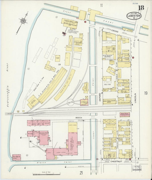 Sanborn Fire Insurance Map from Lewiston, Androscoggin County, Maine (1914), Sheet #0018 - Historic Sanborn Fire Insurance Map Print, vintage old map wall art, antique decor, genealogy gift, Maine Maine map