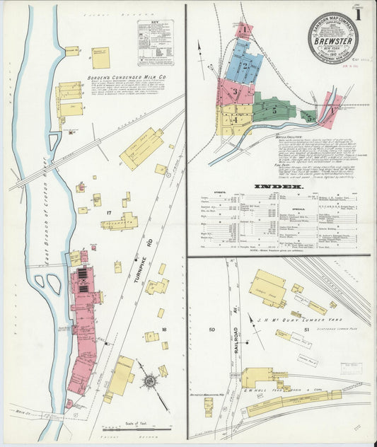 Sanborn Fire Insurance Map from Brewster, Putnam County, New York (1910), Sheet #0001 - Historic Sanborn Fire Insurance Map Print, vintage old map wall art, antique decor, genealogy gift, New York New York map