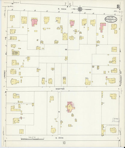 Sanborn Fire Insurance Map from Reidsville, Rockingham County, North Carolina (1914), Sheet #0008 - Historic Sanborn Fire Insurance Map Print, vintage old map wall art, antique decor, genealogy gift, North Carolina North Carolina map