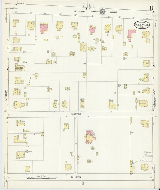 Sanborn Fire Insurance Map from Reidsville, Rockingham County, North Carolina (1914), Sheet #0008 - Historic Sanborn Fire Insurance Map Print, vintage old map wall art, antique decor, genealogy gift, North Carolina North Carolina map