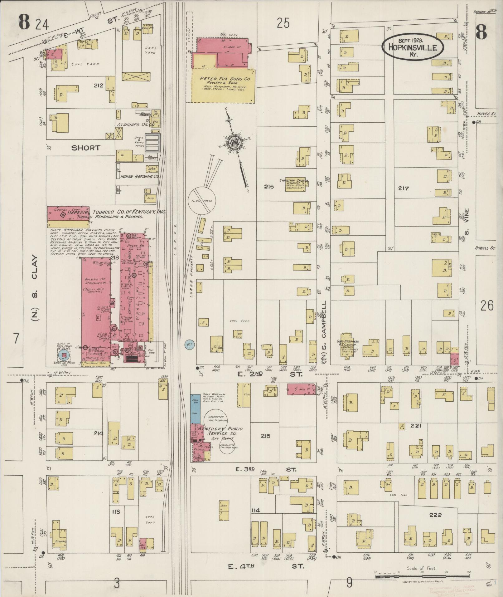 Sanborn Fire Insurance Map from Hopkinsville, Christian County, Kentucky (1923), Sheet #0008 - Complete Map Set gallery image, historic Sanborn map, vintage wall art, Kentucky Kentucky