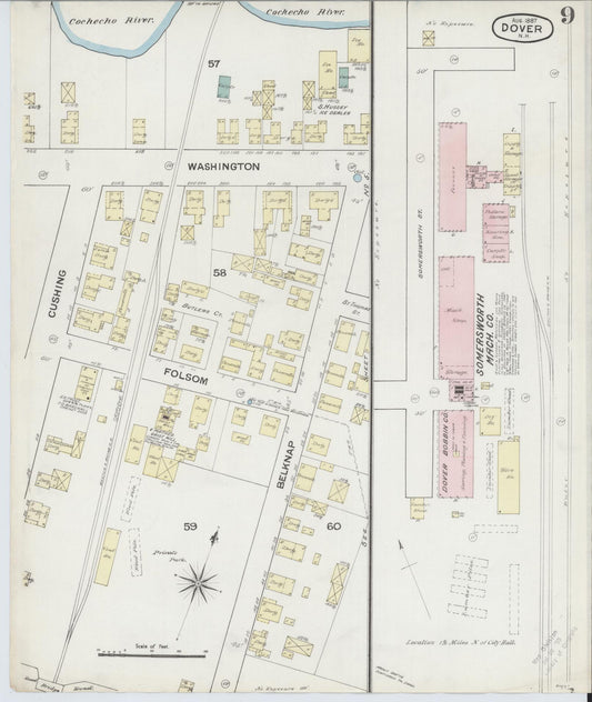 Sanborn Fire Insurance Map from Dover, Strafford County, New Hampshire (1889), Sheet #0009 - Historic Sanborn Fire Insurance Map Print, vintage old map wall art, antique decor, genealogy gift, New Hampshire New Hampshire map