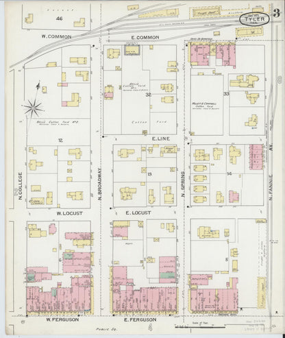 Sanborn Fire Insurance Map from Tyler, Smith County, Texas (1893), Sheet #0003 - Complete Map Set gallery image, historic Sanborn map, vintage wall art, Texas Texas