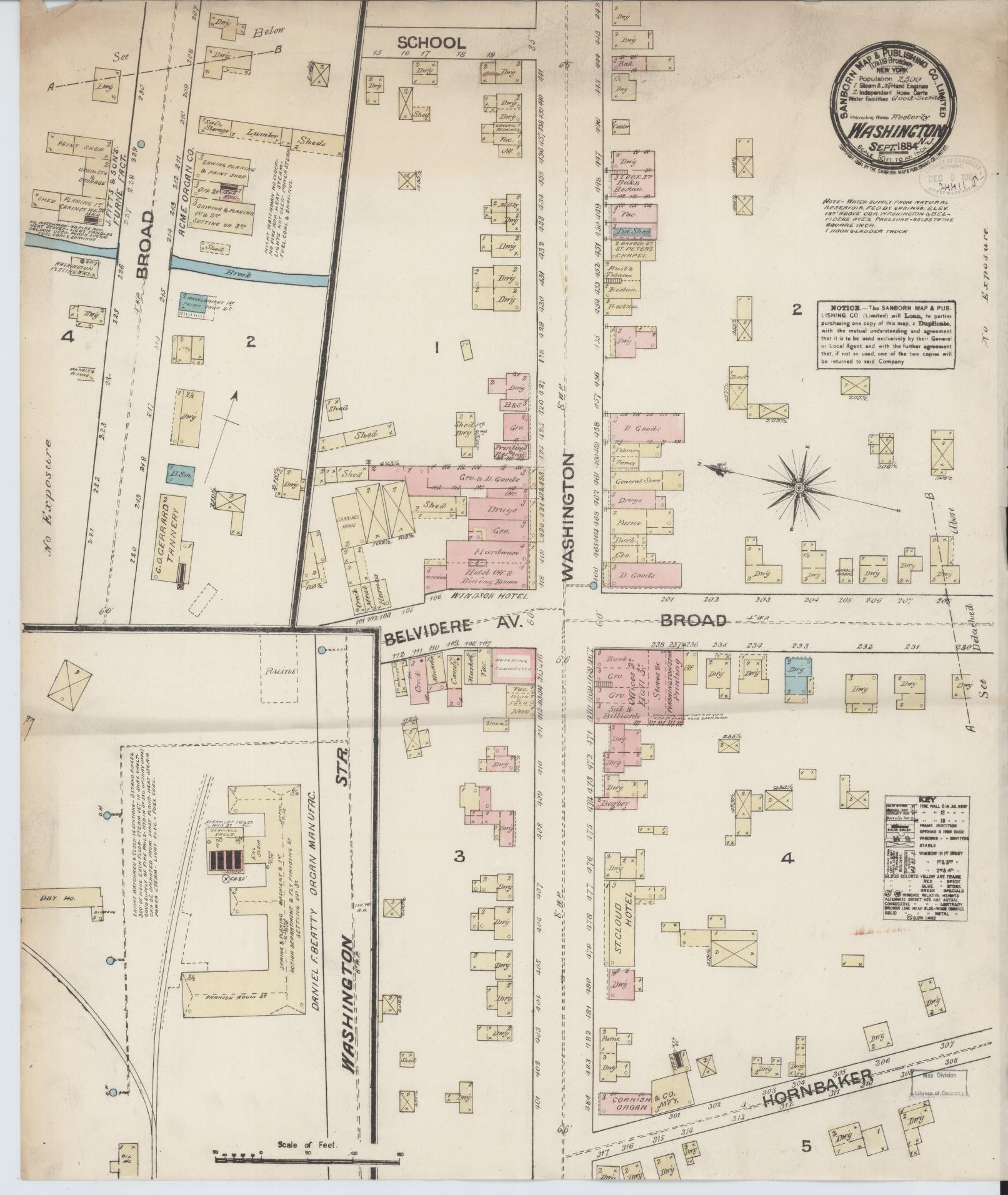 Sanborn Fire Insurance Map from Washington, Warren County, New Jersey (1884), Sheet #0001 - Historic Sanborn Fire Insurance Map Print, vintage old map wall art, antique decor, genealogy gift, Washington Washington map