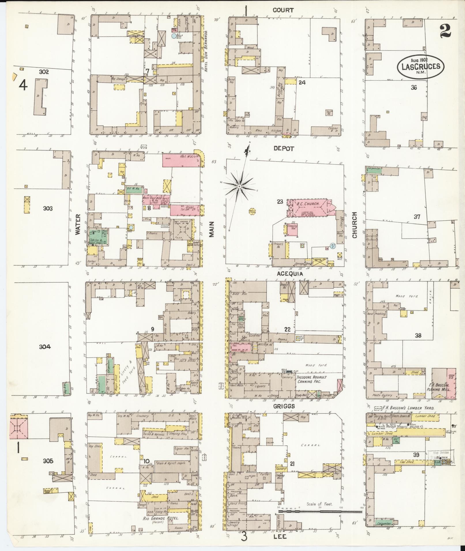 Sanborn Fire Insurance Map from Las Cruces, Dona Ana County, New Mexico (1902), Sheet #0002 - Complete Map Set gallery image, historic Sanborn map, vintage wall art, New Mexico New Mexico