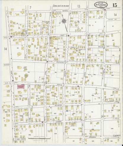 Sanborn Fire Insurance Map from Attleboro, Bristol County, Massachusetts (1916), Sheet #0015 - Complete Map Set gallery image, historic Sanborn map, vintage wall art, Massachusetts Massachusetts