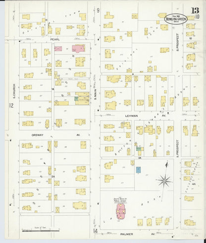 Sanborn Fire Insurance Map from Bowling Green, Wood County, Ohio (1908), Sheet #0013 - Complete Map Set gallery image, historic Sanborn map, vintage wall art, Ohio Ohio