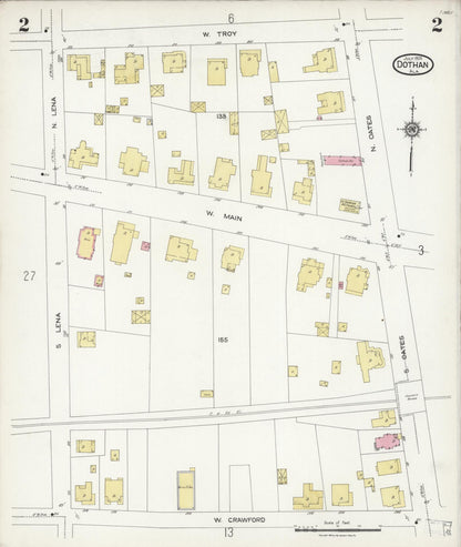 Sanborn Fire Insurance Map from Dothan, Houston County, Alabama (1924), Sheet #0002 - Complete Map Set gallery image, historic Sanborn map, vintage wall art, Alabama Alabama
