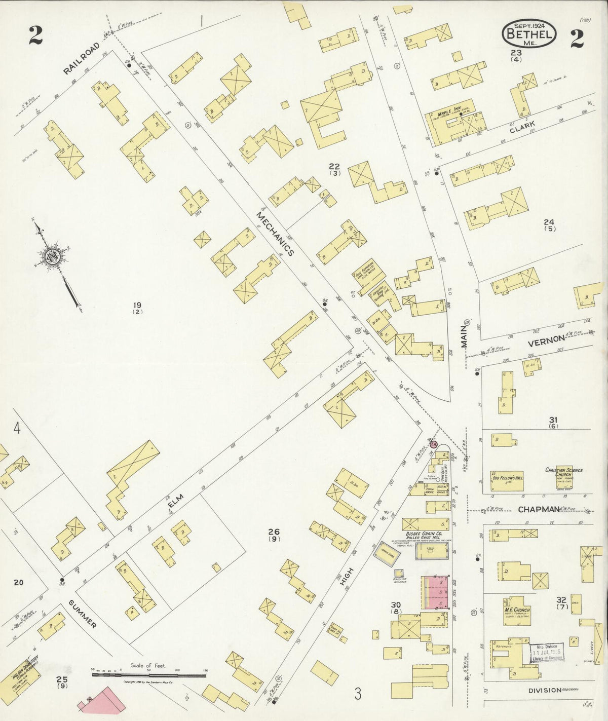 Sanborn Fire Insurance Map from Bethel, Oxford County, Maine (1924), Sheet #0002 - Complete Map Set gallery image, historic Sanborn map, vintage wall art, Maine Maine