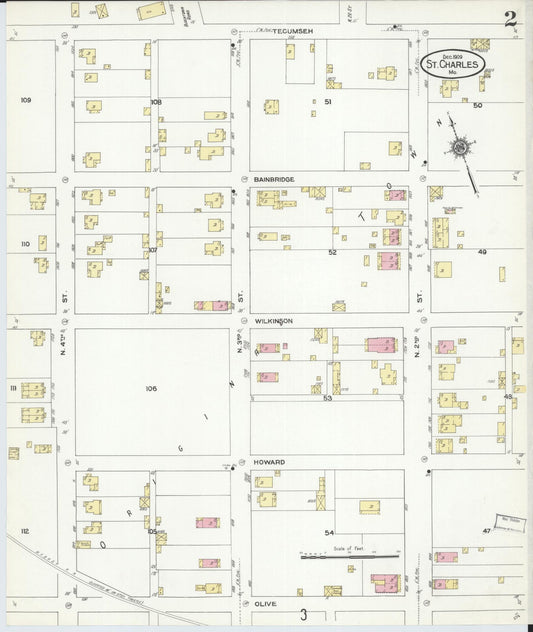 Sanborn Fire Insurance Map from Saint Charles, Saint Charles County, Missouri (1909), Sheet #0002 - Historic Sanborn Fire Insurance Map Print, vintage old map wall art, antique decor, genealogy gift, Missouri Missouri map