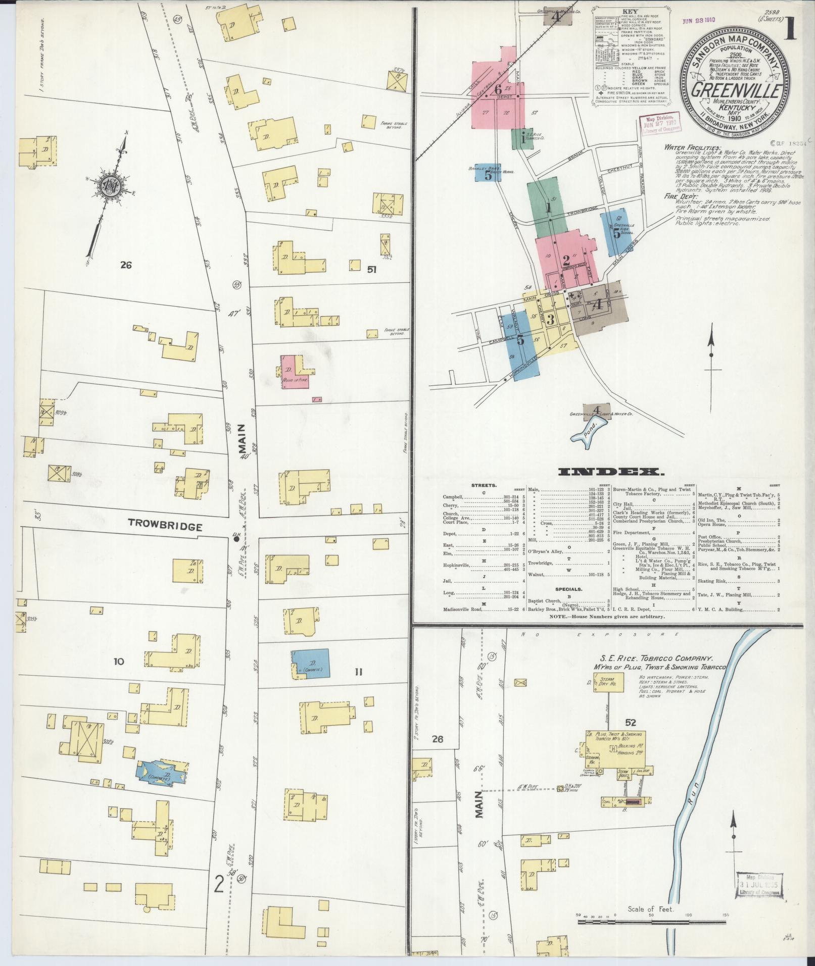 Sanborn Fire Insurance Map from Greenville, Muhlenberg County, Kentucky (1910), Sheet #0001 - Complete Map Set gallery image, historic Sanborn map, vintage wall art, Kentucky Kentucky