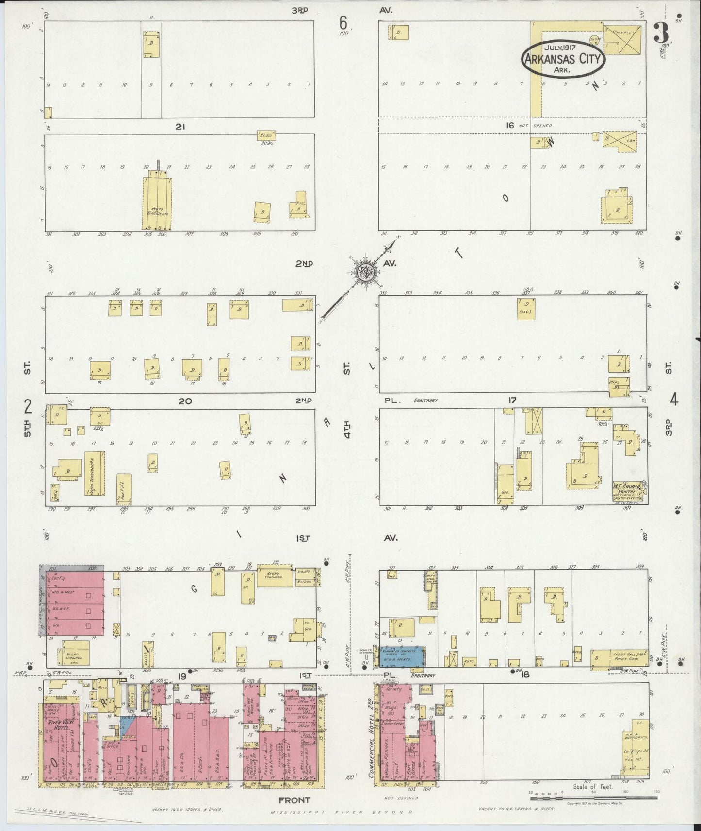 Sanborn Fire Insurance Map from Arkansas City, Desha County, Arkansas (1917), Sheet #0003 - Complete Map Set gallery image, historic Sanborn map, vintage wall art, Arkansas Arkansas