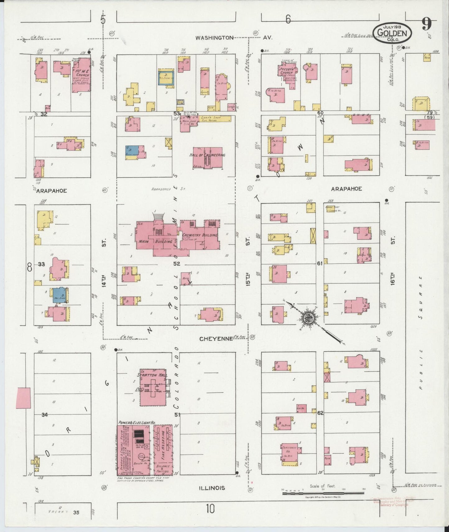 Sanborn Fire Insurance Map from Golden, Jefferson County, Colorado (1919), Sheet #0009 - Complete Map Set gallery image, historic Sanborn map, vintage wall art, Colorado Colorado