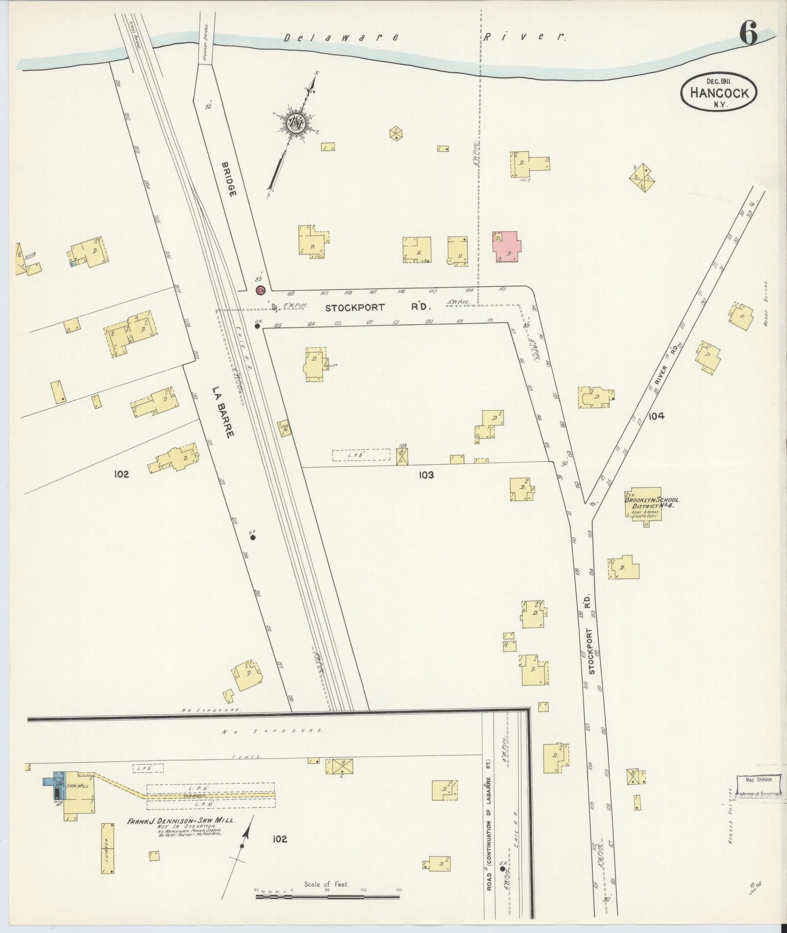 Sanborn Fire Insurance Map from Hancock, Delaware County, New York (1911), Sheet #0006 - Historic Sanborn Fire Insurance Map Print, vintage old map wall art, antique decor, genealogy gift, Hancock Delaware map