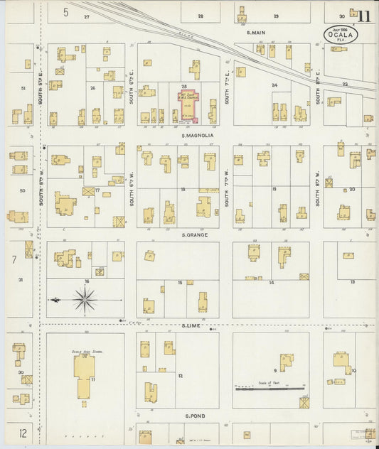 Sanborn Fire Insurance Map from Ocala, Marion County, Florida (1906), Sheet #0011 - Historic Sanborn Fire Insurance Map Print, vintage old map wall art, antique decor, genealogy gift, Florida Florida map