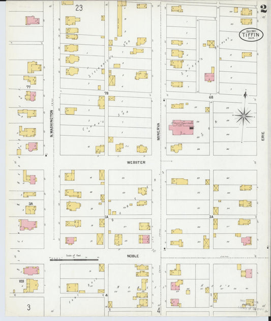 Sanborn Fire Insurance Map from Tiffin, Seneca County, Ohio (1901), Sheet #0002 - Historic Sanborn Fire Insurance Map Print, vintage old map wall art, antique decor, genealogy gift, Ohio Ohio map
