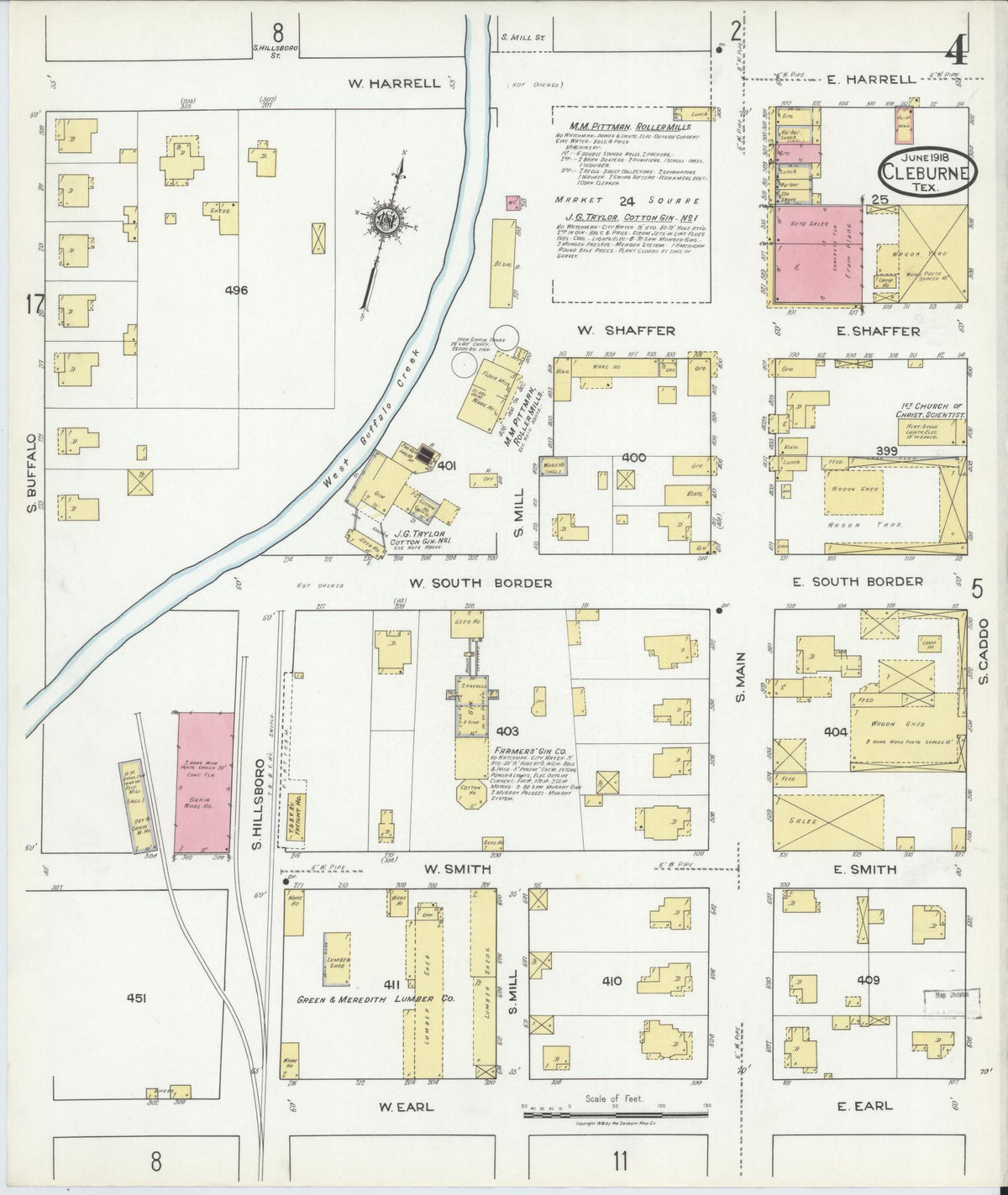Sanborn Fire Insurance Map from Cleburne, Johnson County, Texas (1918), Sheet #0004 - Complete Map Set gallery image, historic Sanborn map, vintage wall art, Texas Texas