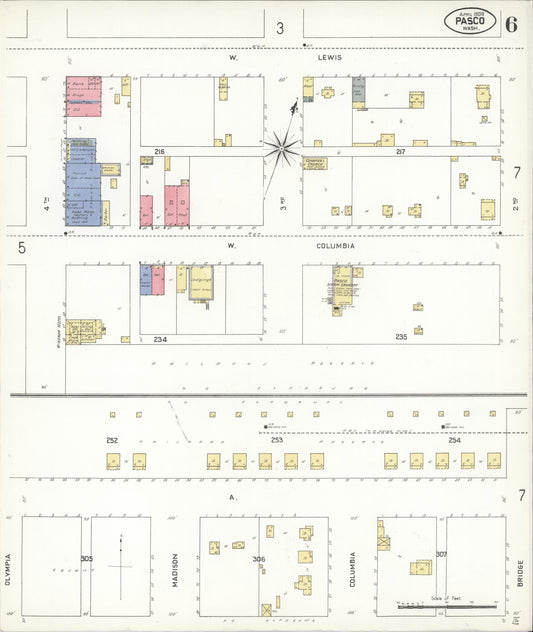 Sanborn Fire Insurance Map from Pasco, Franklin County, Washington (1909), Sheet #0006 - Historic Sanborn Fire Insurance Map Print, vintage old map wall art, antique decor, genealogy gift, Washington Washington map