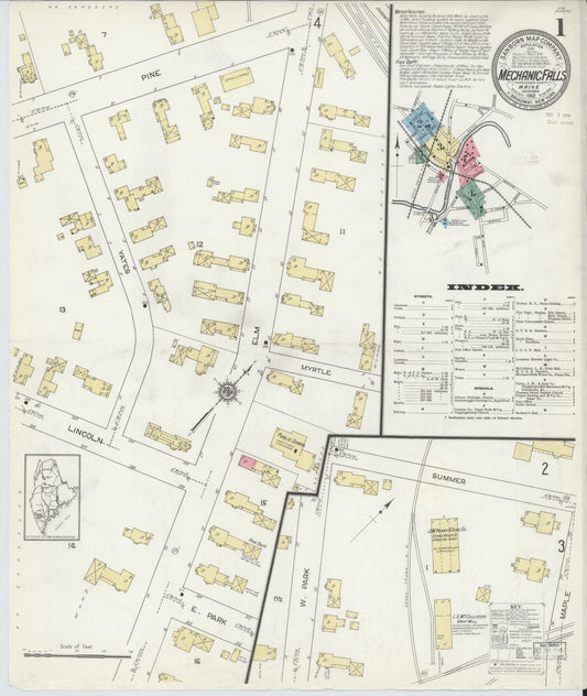 Sanborn Fire Insurance Map from Mechanic Falls, Androscoggin County, Maine (1912), Sheet #0001 - Complete Map Set gallery image, historic Sanborn map, vintage wall art, Maine Maine