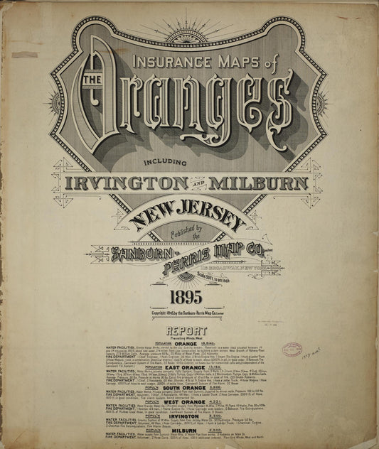 Sanborn Fire Insurance Map from Orange, Essex County, New Jersey (1895), Sheet #0001 - Historic Sanborn Fire Insurance Map Print, vintage old map wall art, antique decor, genealogy gift, New Jersey New Jersey map
