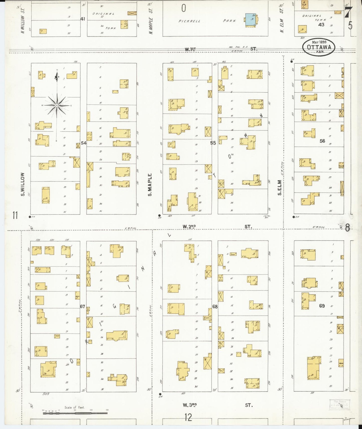 Sanborn Fire Insurance Map from Ottawa, Franklin County, Kansas (1899), Sheet #0007 - Complete Map Set gallery image, historic Sanborn map, vintage wall art, Kansas Kansas
