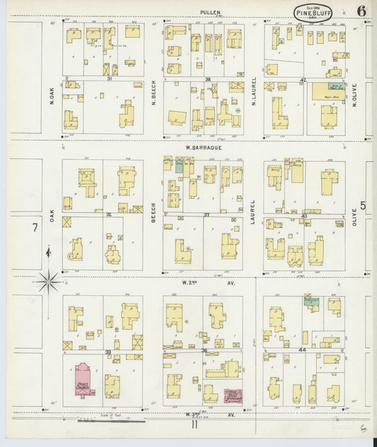 Sanborn Fire Insurance Map from Pine Bluff, Jefferson County, Arkansas (1896), Sheet #0006 - Historic Sanborn Fire Insurance Map Print, vintage old map wall art, antique decor, genealogy gift, Arkansas Arkansas map