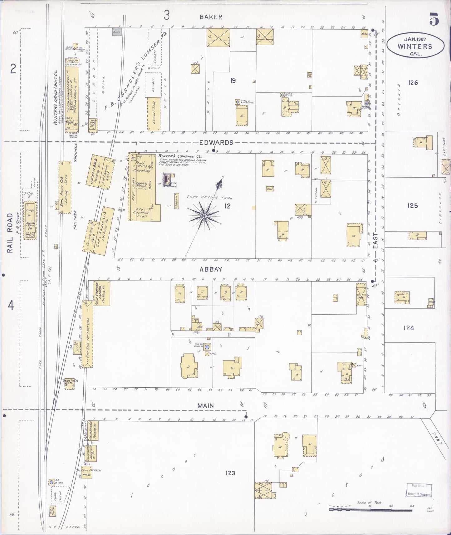 Sanborn Fire Insurance Map from Winters, Yolo County, California (1907), Sheet #0005 - Complete Map Set gallery image, historic Sanborn map, vintage wall art, California California