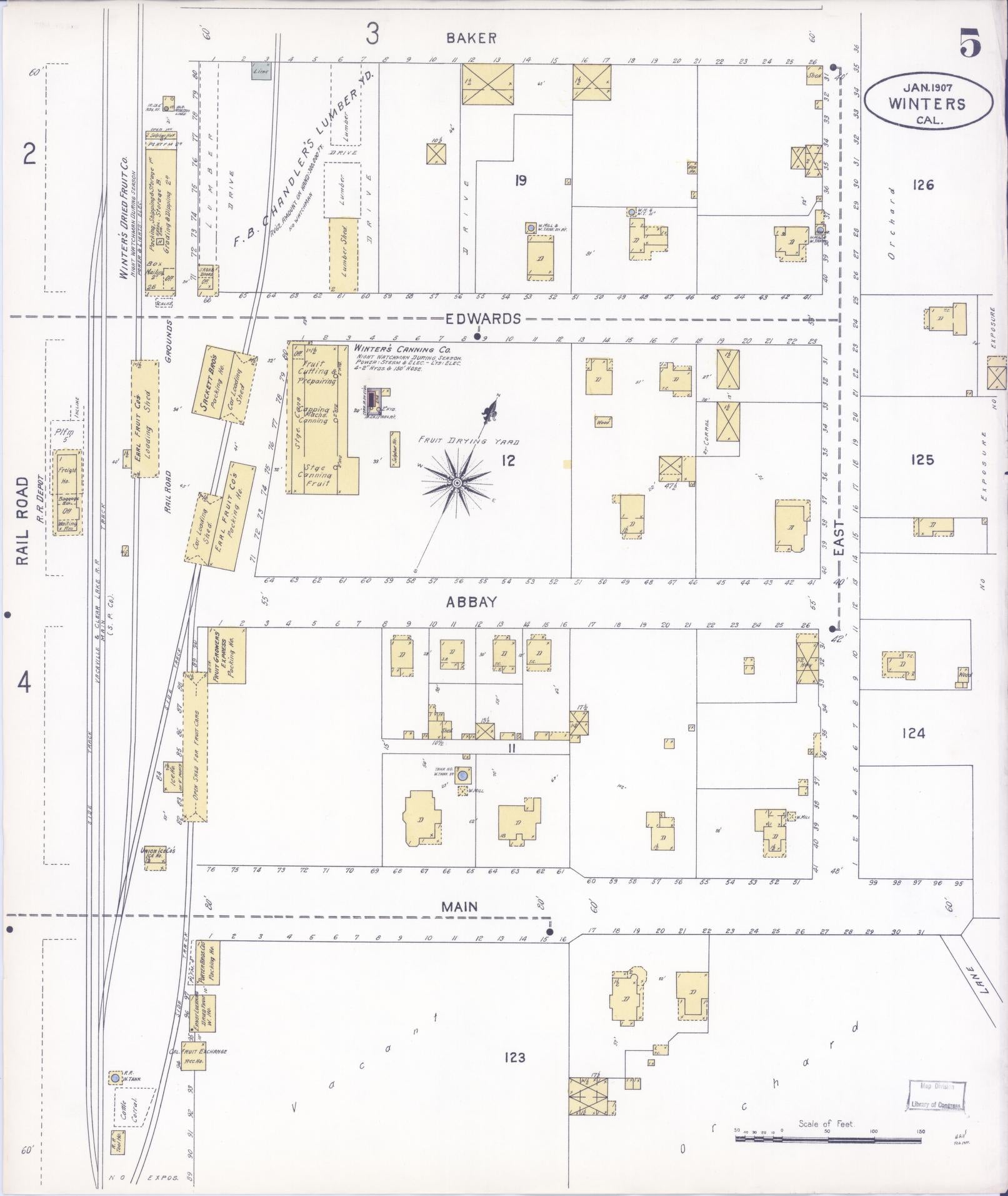 Sanborn Fire Insurance Map from Winters, Yolo County, California (1907), Sheet #0005 - Complete Map Set gallery image, historic Sanborn map, vintage wall art, California California