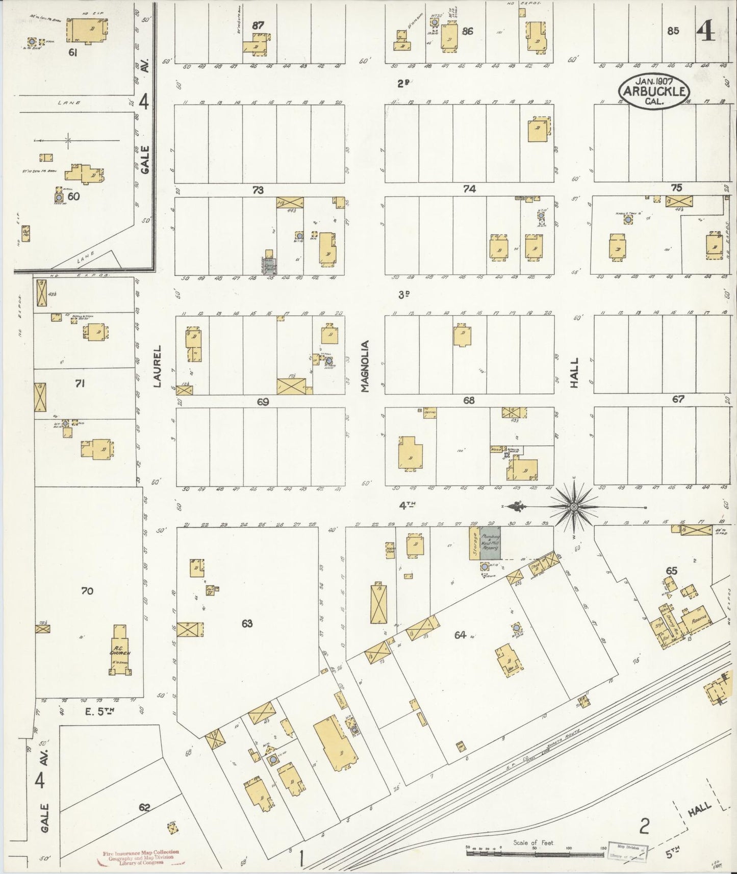 Sanborn Fire Insurance Map from Arbuckle, Colusa County, California (1907), Sheet #0004 - Historic Sanborn Fire Insurance Map Print, vintage old map wall art, antique decor, genealogy gift, California California map